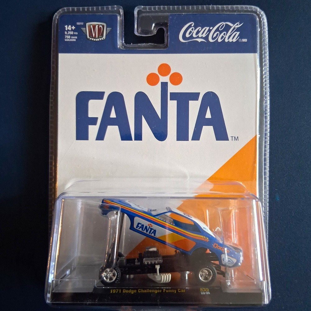 Coca-Cola M2 Machines Fanta 1971 Dodge Challenger Funny Car Diecast Blue 52500